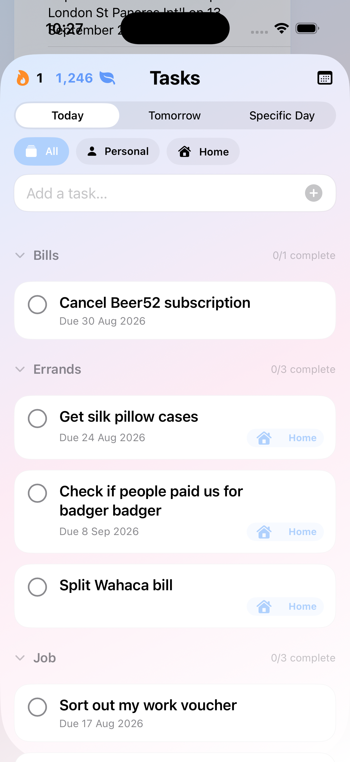 Actual native Padni iOS tasks screen
